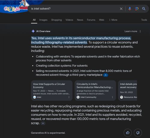 Screenshot shows Google #AI Overview returning #slop to the query 