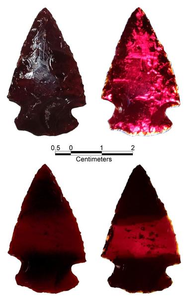 Corner-notched point with triangular blade & convex basal edge.