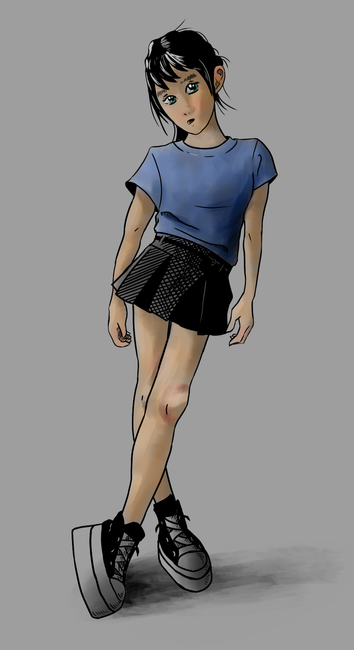 A girl with a blue shirt. Digital Painting.