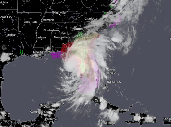 a radar shot of Tropical Storm Debby inthe Gulf as it approaches Florida