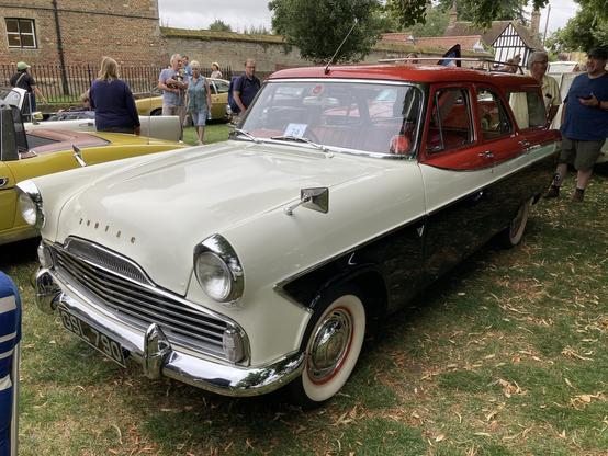 Red, cream and black Ford Zodiac Abbott estate car/station wagon, front quarter view