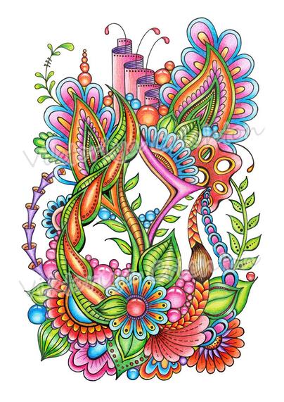 Magic zenart (zendoodle) flowers_23. Abstract drawing in zenart style for home interior, modern art.