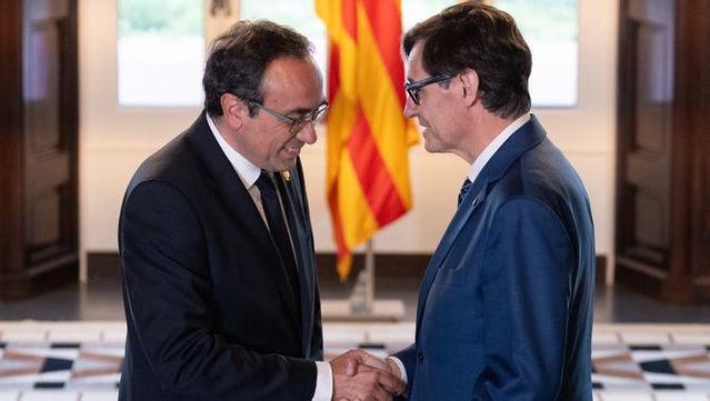 Josep Rull i Salvador Illa, en l'anterior ronda de contactes per escollir candidat a la investidura (Europa Press/David Zorrakino)