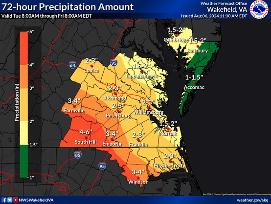 And the rainfall forecast guidance through Friday morning. Our flood watch runs until 0000Q Saturday or 0400 UTC. 