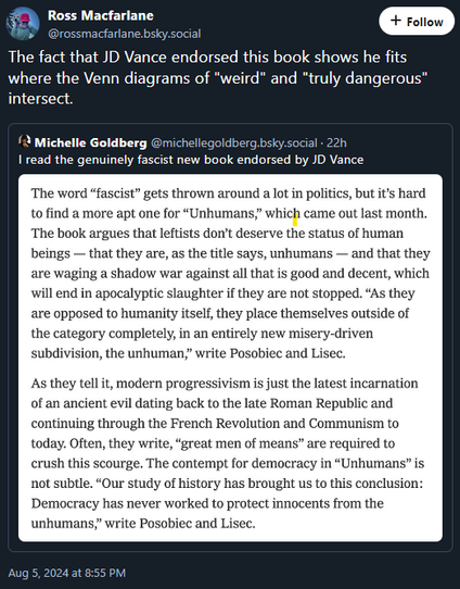 The fact that JD Vance endorsed this book shows he fits where the Venn diagrams of 