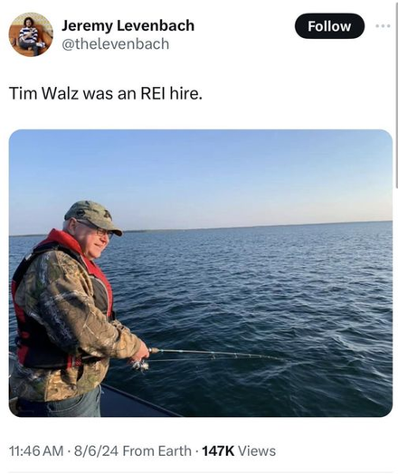 Tim Walz fishing - caption: Tim Walz was an REI hire