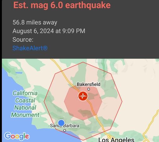 6.0 earthquake near Bakersfield