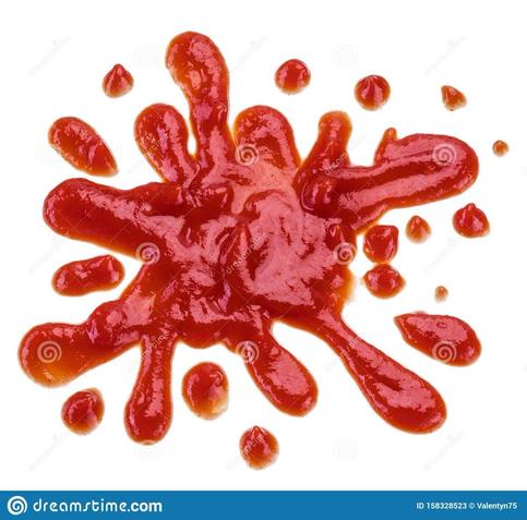 Huge splatter of ketchup on a white wall... I wonder how that got there?