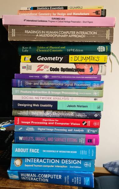 A collection of books on geometry, coding, human computer interaction, signal processing, and other computer science subjects. 