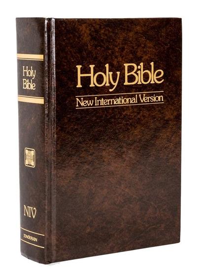 A hardcover copy of the Holy Bible, New International Version (NIV), published by Zondervan.