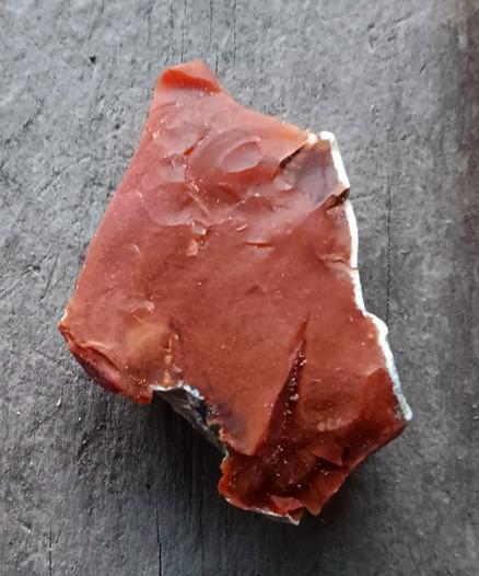 Reddish-orange stone with white cortex.