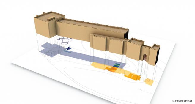 The visualisation shows two of the different building phases of the fortification wall in Mari. © artefacts-berlin.de