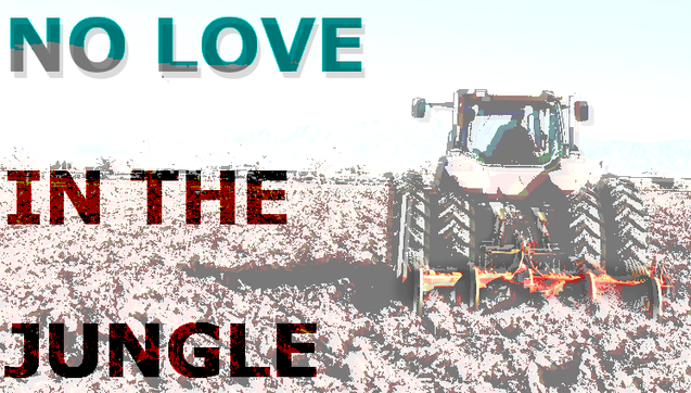 A tractor pulling a plough, with the text 