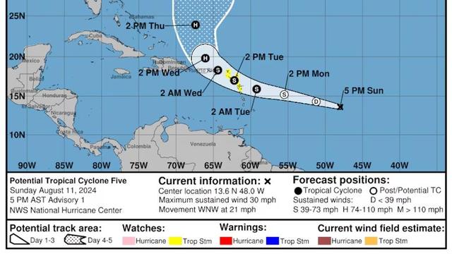 A developing system in the Atlantic could soon become the season’s next tropical depression as a #tropical storm watch is issued for parts of the #Caribbean on Sunday, according to the National Hurricane Center. https://www.tampabay.com/hurricane/2024/08/11/tropical-depression-caribbean-developing-atlantic-hurricane-season/