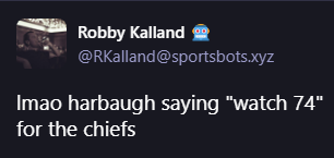 
Robby Kalland 🤖
@RKalland@sportsbots.xyz
lmao harbaugh saying 