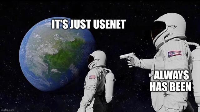 Astronaut meme, with one astronaut looking at earth asking 