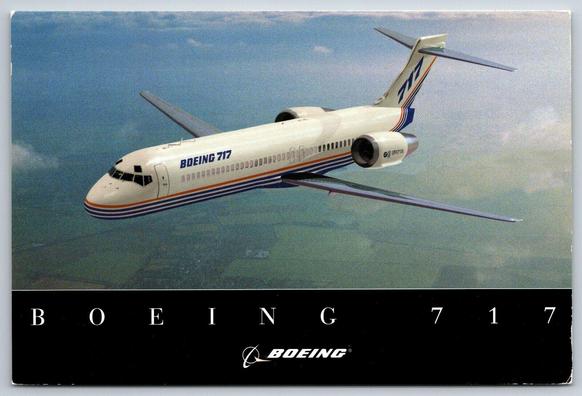 Top 3/4s is the plane flying over fields far below. Lower panel is the title Boeing 717