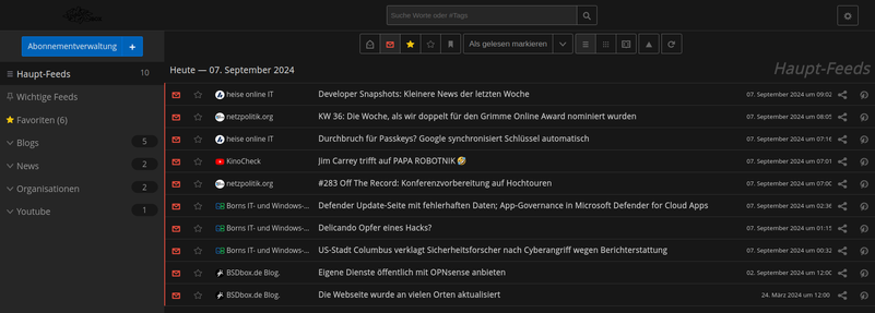 Screenshot of FreshRSS