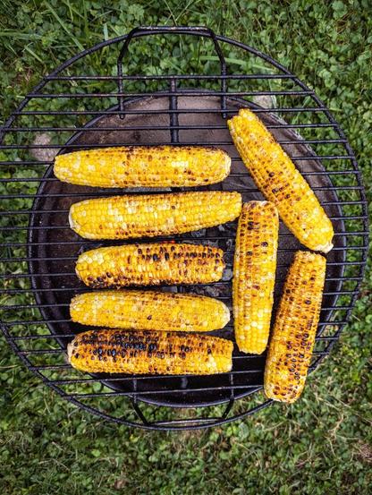 Yellow corn on a charcoal grill