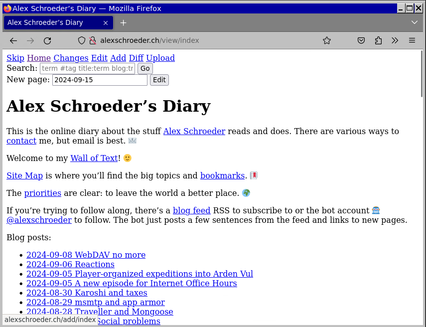 Screenshot of the website https://alexschroeder.ch