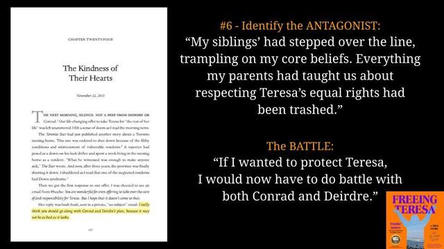 “In my book Freeing Teresa, the antagonists are my siblings, unfortunately. My siblings had stepped over the line, trampling on my core beliefs. Everything my parents had taught us about respecting Teresa's equal rights had been trashed. 

“That's really how I felt. And I realized that if I wanted to protect Teresa, I would now have to do battle with two of my siblings.”
Also pictured is a page from the book, Chapter 24 The Kindness of Their Hearts.