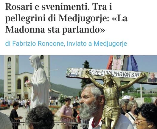 titolo del corriere su Medjugorje , dove tra rosari e svenimenti si dice che la Madonna stia parlando.
Foto di una specie di santone barbuto con una grossa croce dorata