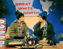 The 1970s/80s SCTV characters Bob and Doug McKenzie, famously Canadian idiots who drink beer whilst wearing snow beanies