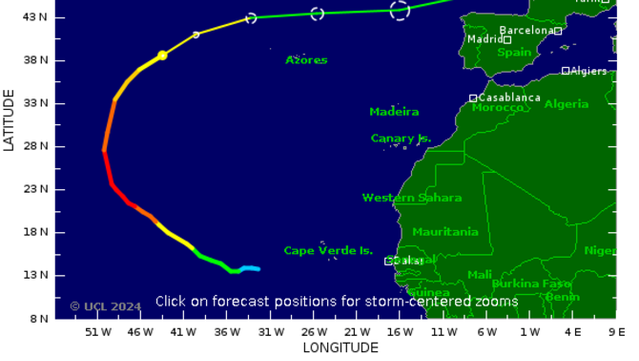 Previsió per a l'Huracà Kirk v(Tropical Storm Risk)