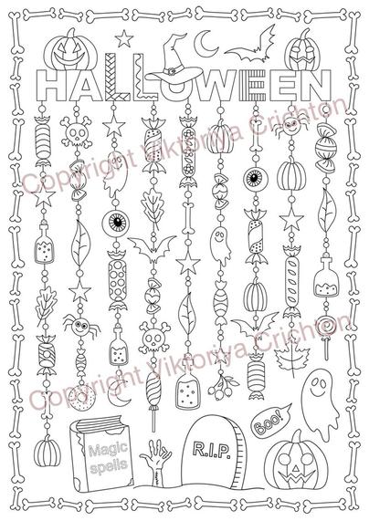 Coloring page 88. Dangles Halloween, digital graphic JPEG and PDF, dangle relaxation coloring for adults and children.