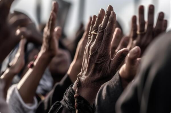 Picture of hands raised in worship.