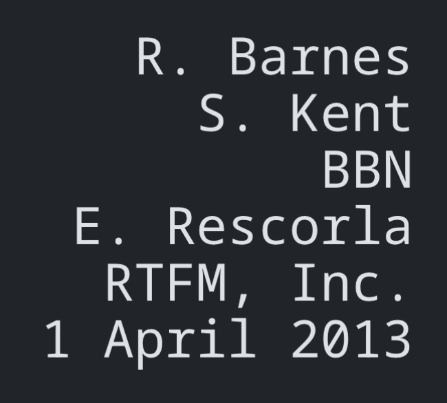 An image showing the names of the authors of RFC 6919 and the creation date, April 1.