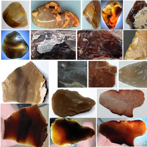 14 different chalcedonies, both backlit & not.