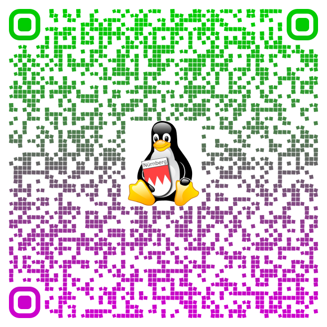 Ein QR-Code mit unserem Franken-Tux in der Mitte. Dort sind die Eckdaten unseres Beitrages zum LPD 2025.1 abgelegt.