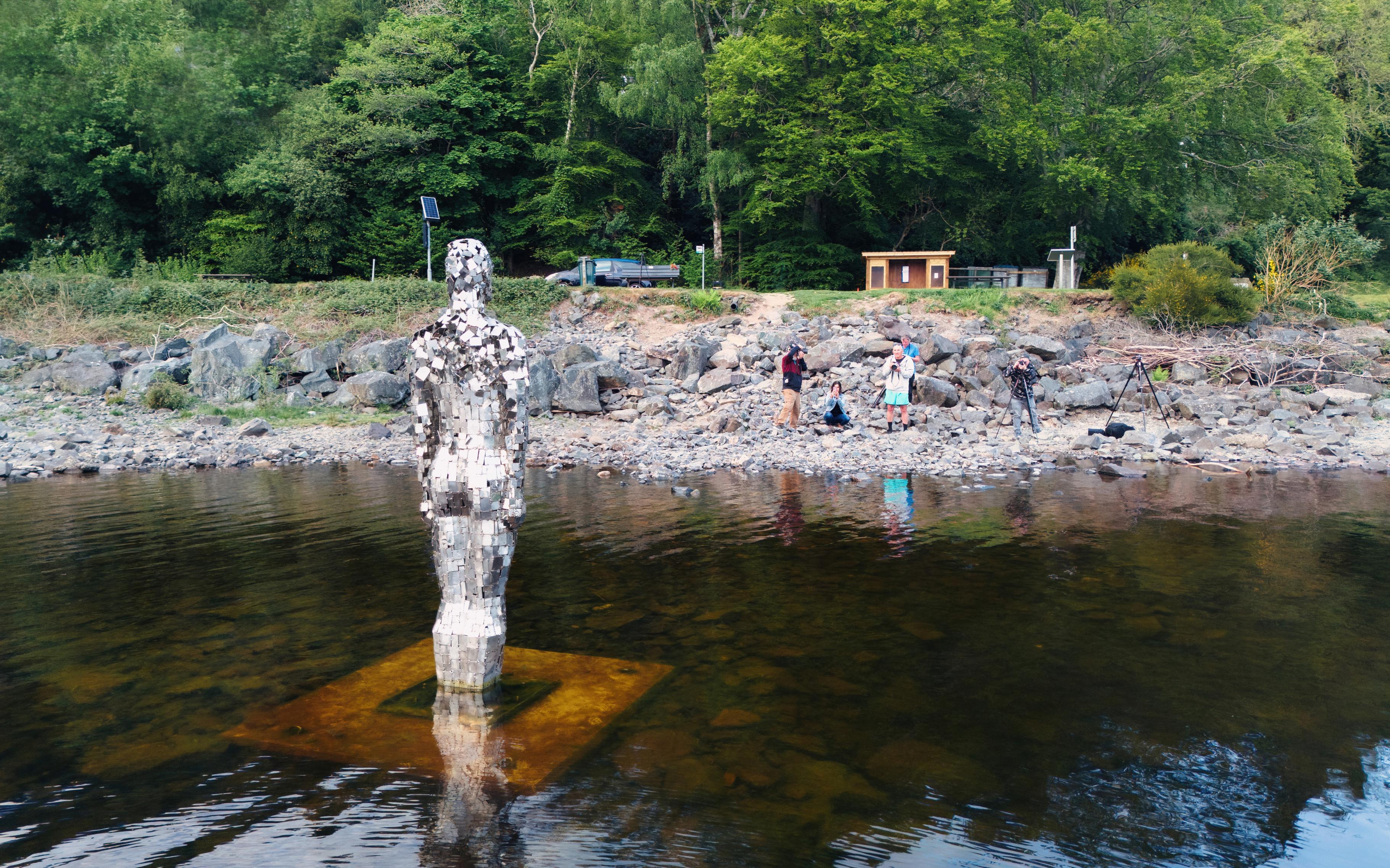 "Still", the famous mirror-man sculpture in the shallows of Loch Earn, St Fillan's "Still", the famous mirror-man sculpture in the shallows of Loch Earn, St Fillan's