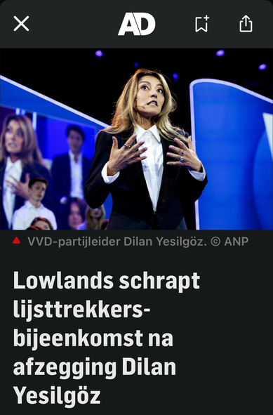 Lowlands schrapt lijsttrekkers-bijeenkomst na afzegging Dilan Yesilgöz