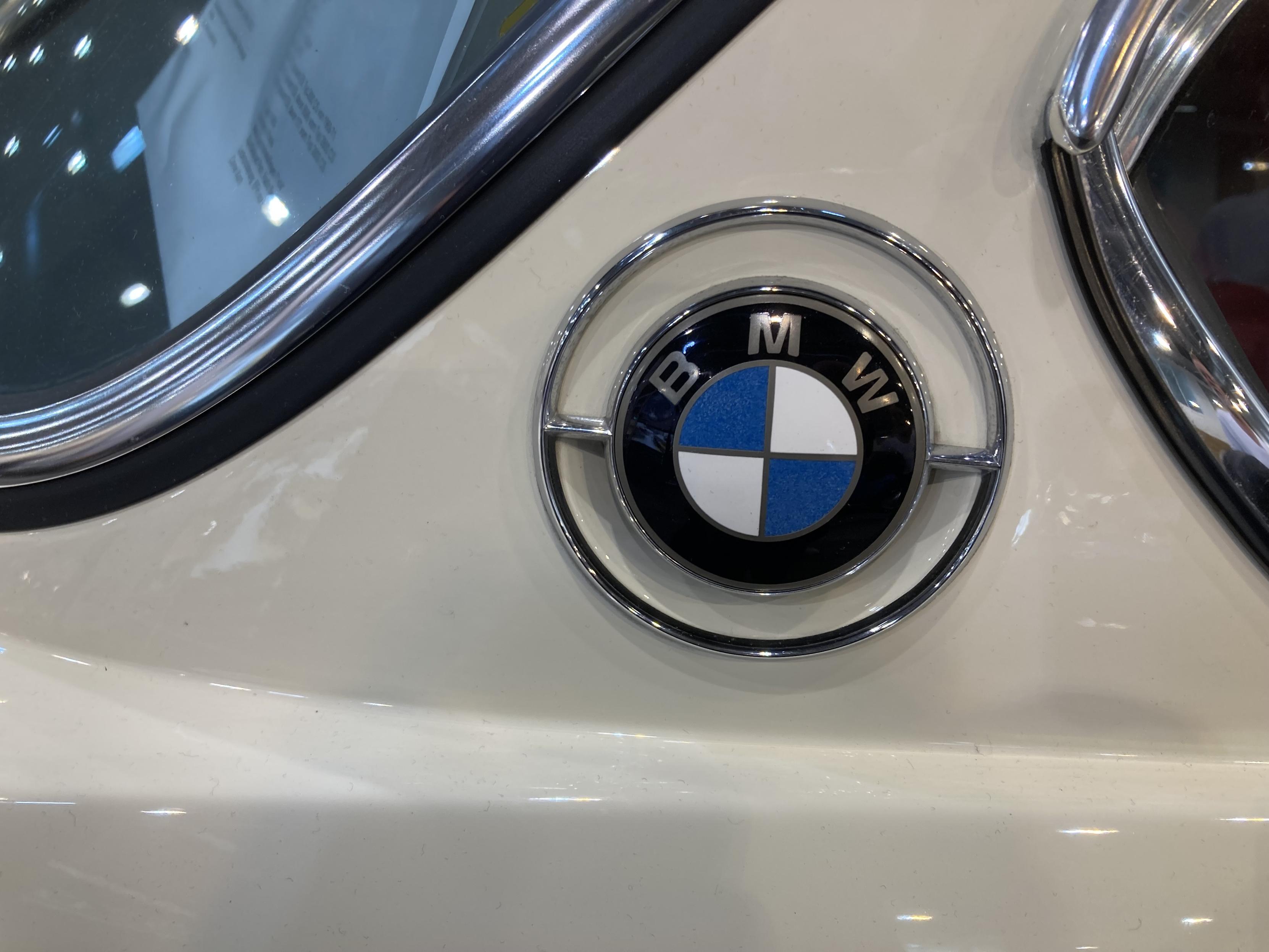 White BMW E9 coupé - rear pillar badge detail