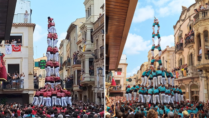 Un 2 de 9 amb folre i manilles dels Castellers de Vilafranca i un 5 de 9 amb folre de la Colla Vella dels xiquets de Valls (3Cat)