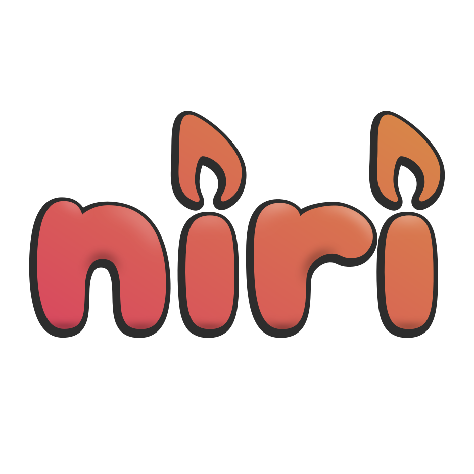 niri full-sized logo. It's the word niri but the i dots are candle flames.