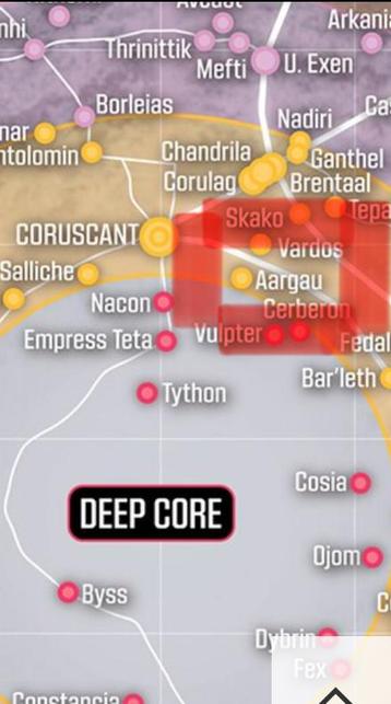 Section of the Star Wars galaxy map showing a system named "Aargau" near Coruscant, named exactly like a Swiss canton. 