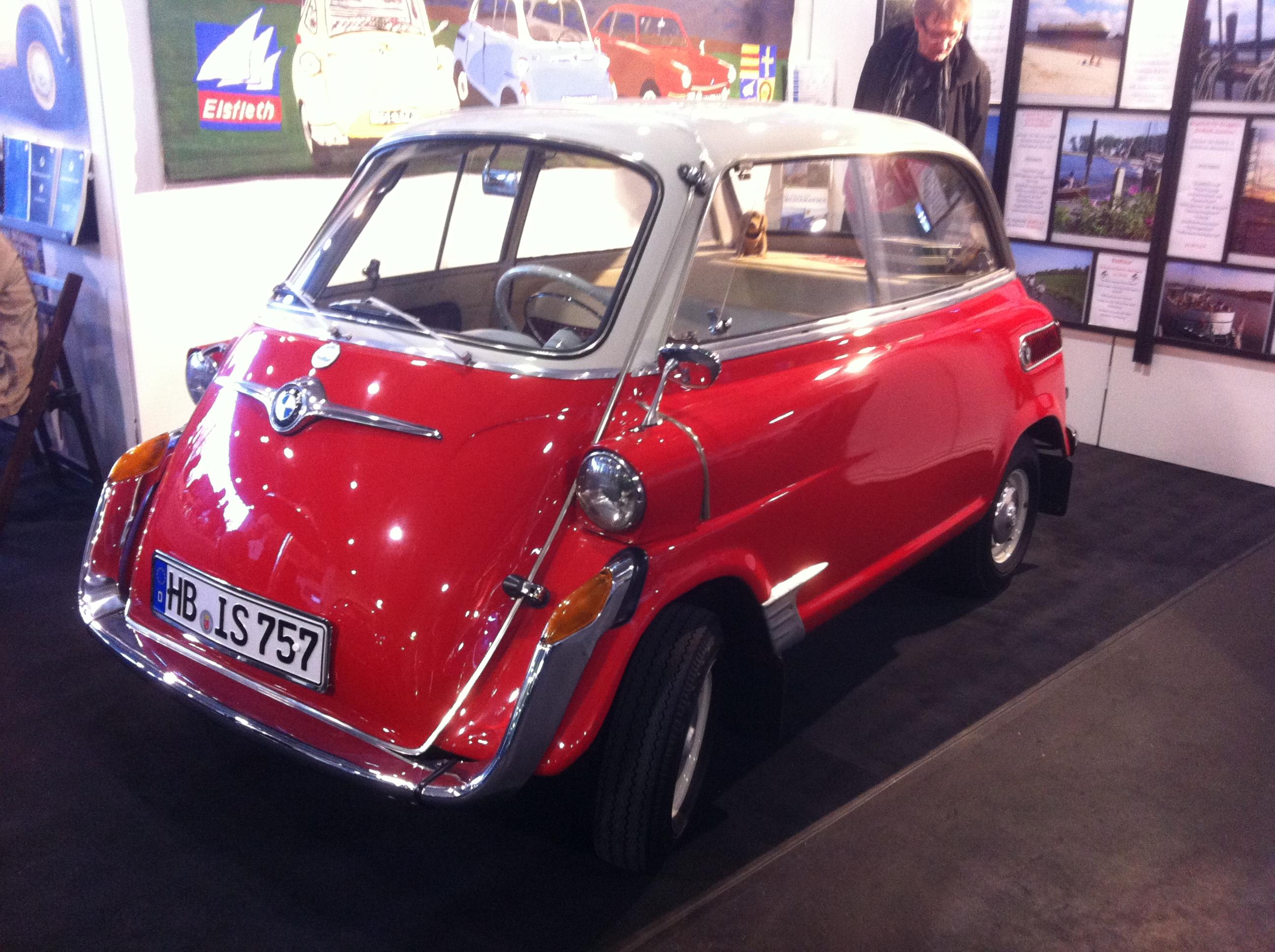 Red BMW 600 with white roof, front quarter view
