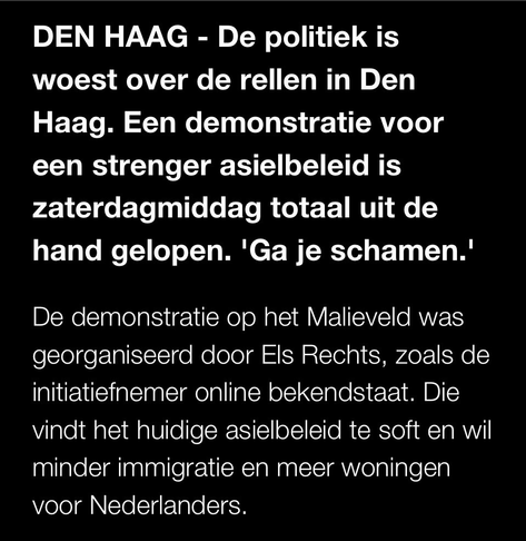 De politiek is woest over de rellen in Den Haag. Een demonstratie voor een strenger asielbeleid is zaterdagmiddag totaal uit de hand gelopen. 'Ga je schamen.'