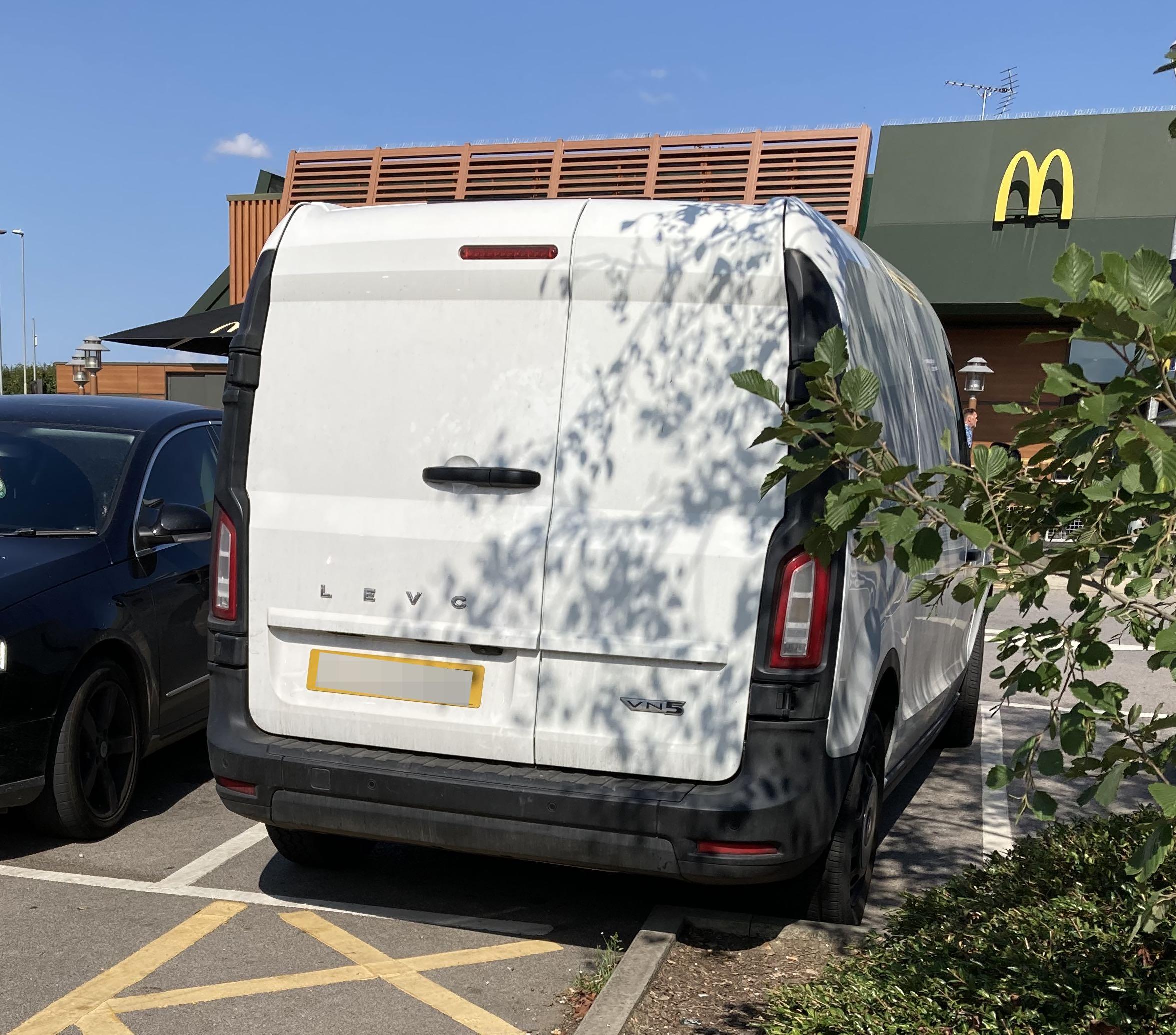 White LEVC VN5 range-extender van, rear view