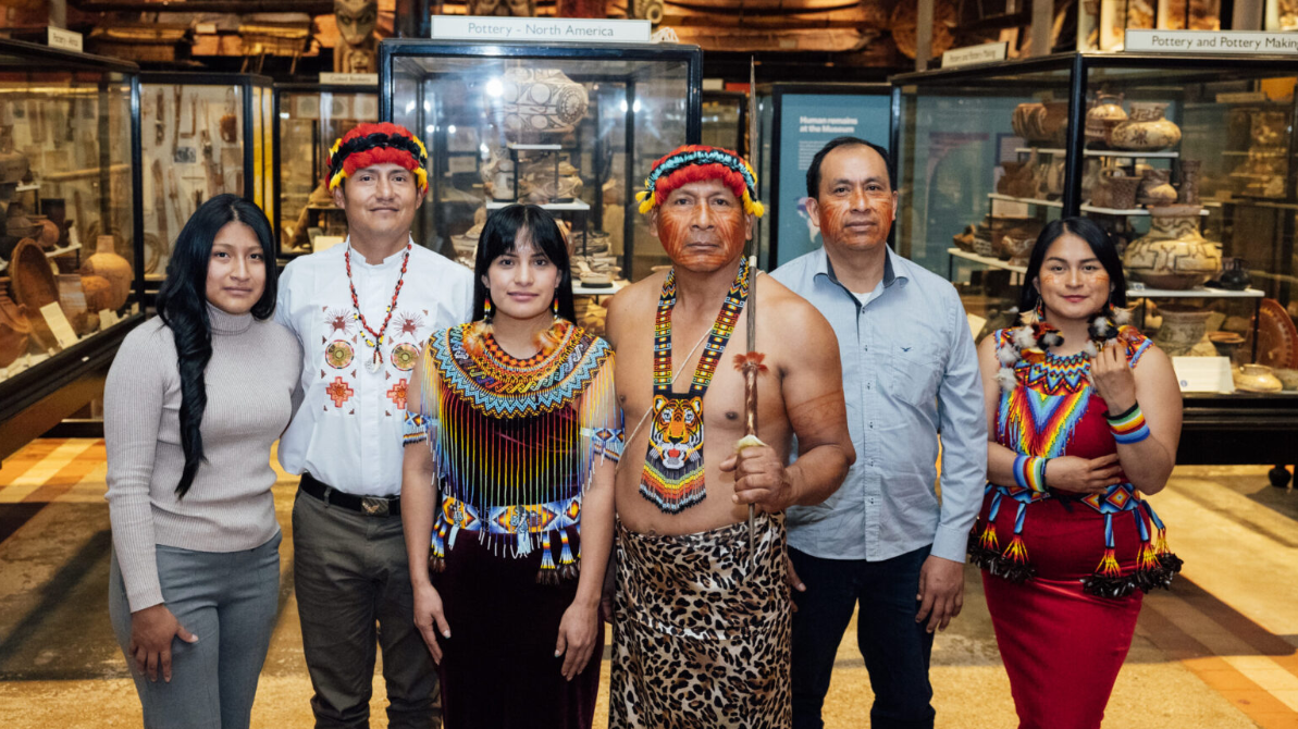 Shuar representatives at the Pitt Rivers Museum during their visit earlier this month © Pitt Rivers Museum, University of Oxford