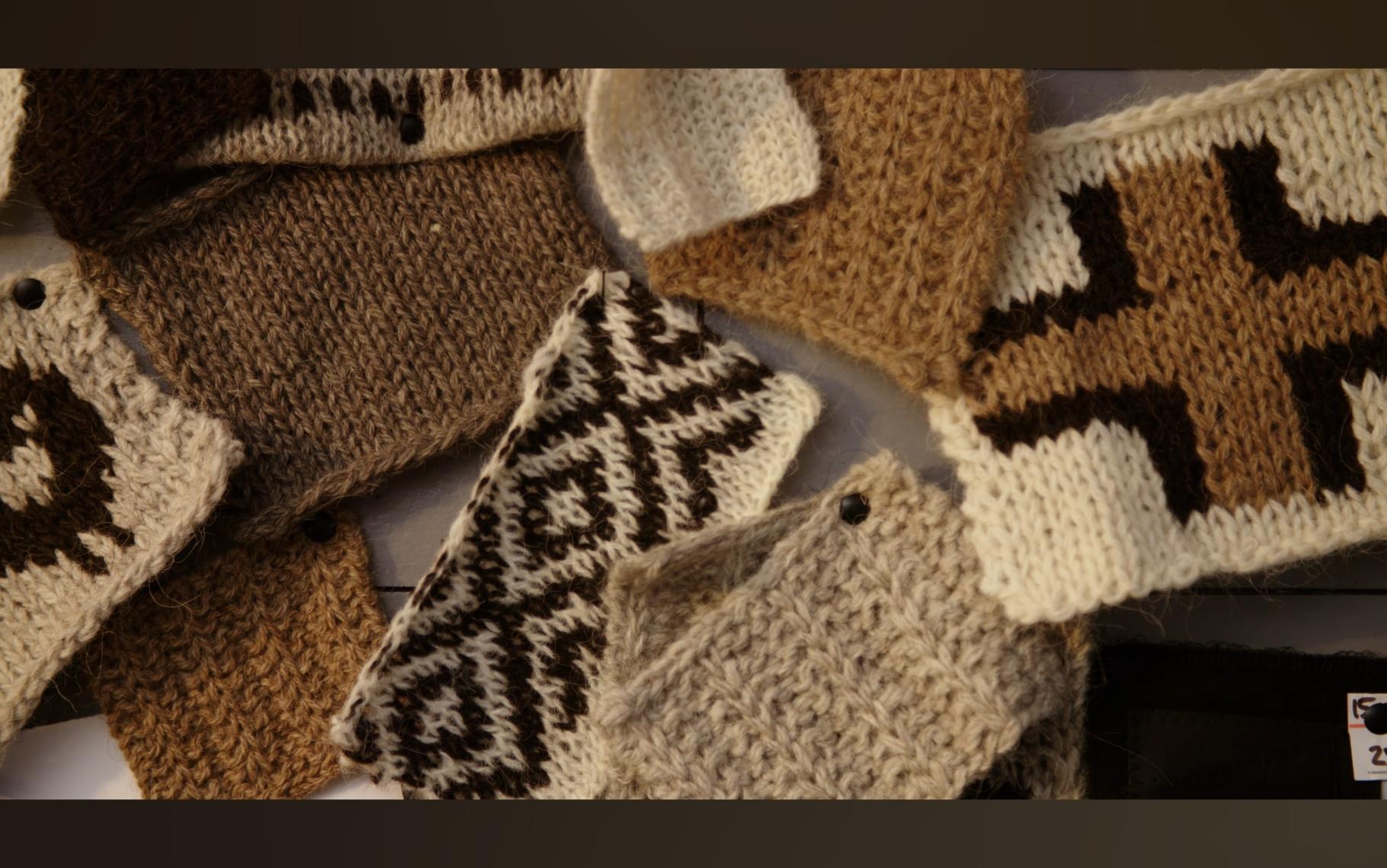 Various swatches of Faroese patterns, in natural shades