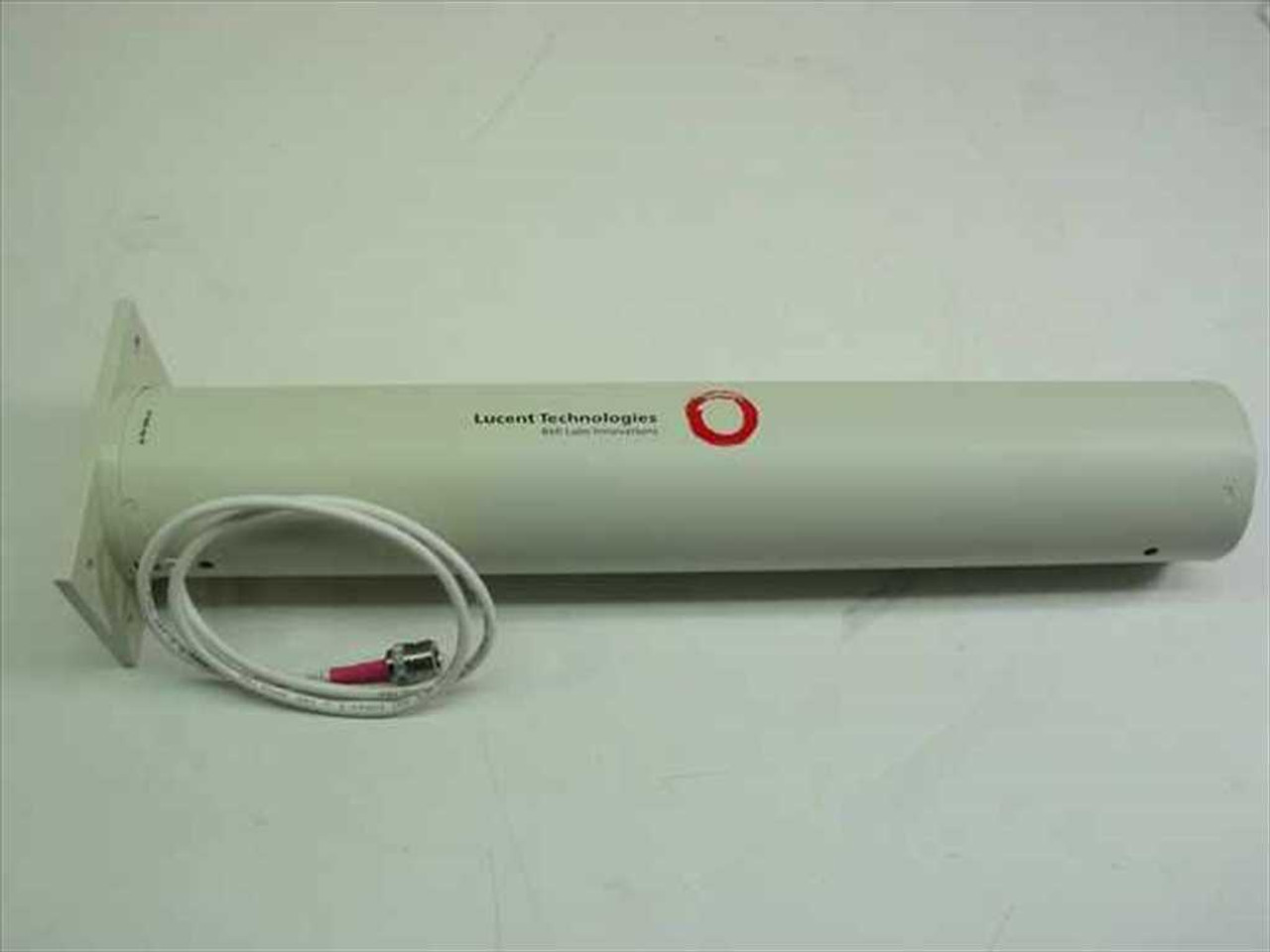An image of an early 2000s Lucent Technologies branded yagi antenna in a long tube style housing.