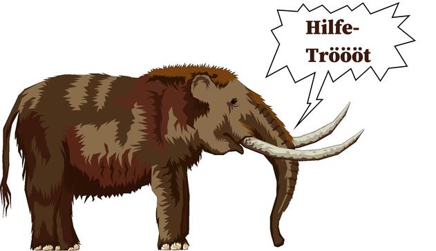 Ein Mamut, dass um Hilfe trötet.

