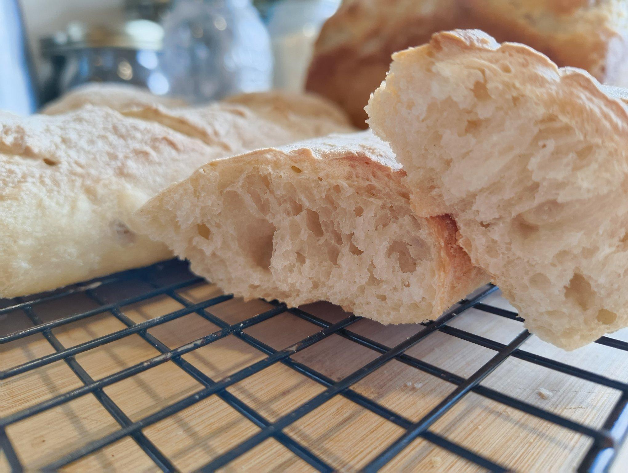 The inside of a fresh baton, showing a nice crumb.