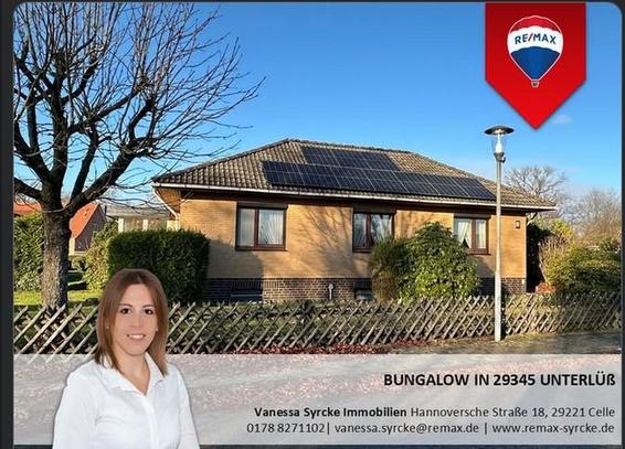 Screenshot einer Immobilienannonce für ein Häuschen in Unterlüß im Heidekreis, es ist ein Klinkergebäude mit Solarpaneelen auf dem Dach