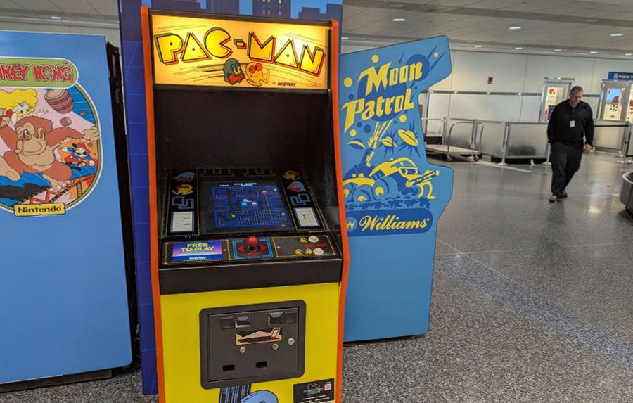 Pacman, Donkey Kong and Moon Patrol at Logan Terminal A