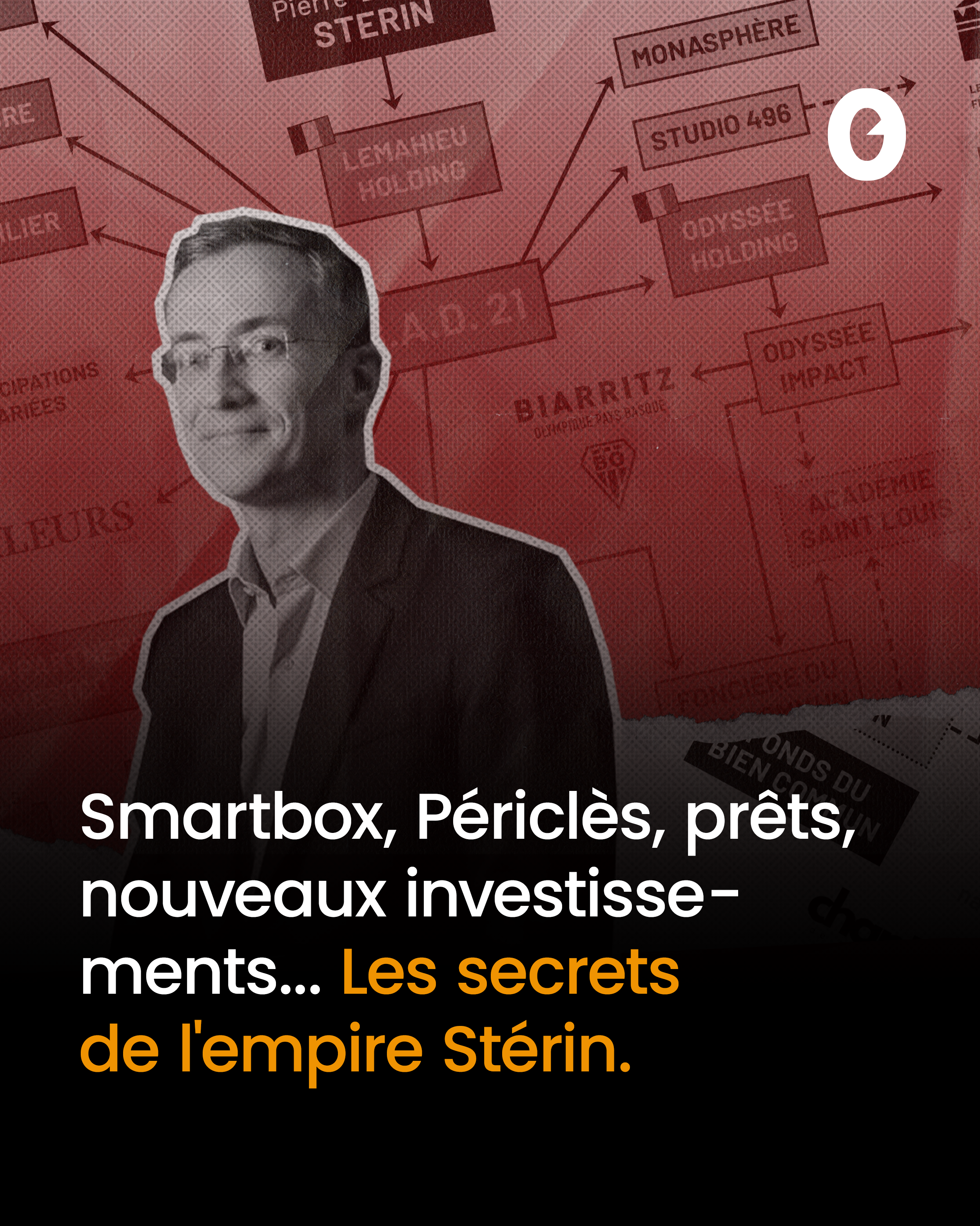 portrait photo de Pierre Edouard Stérin, une infographie en fond. titre "Smartbox, Périclès, prêts, nouveaux investissements... Les secrets de l'empire Stérin." portrait photo de Pierre Edouard Stérin, une infographie en fond. titre "Smartbox, Périclès, prêts, nouveaux investissements... Les secrets de l'empire Stérin."